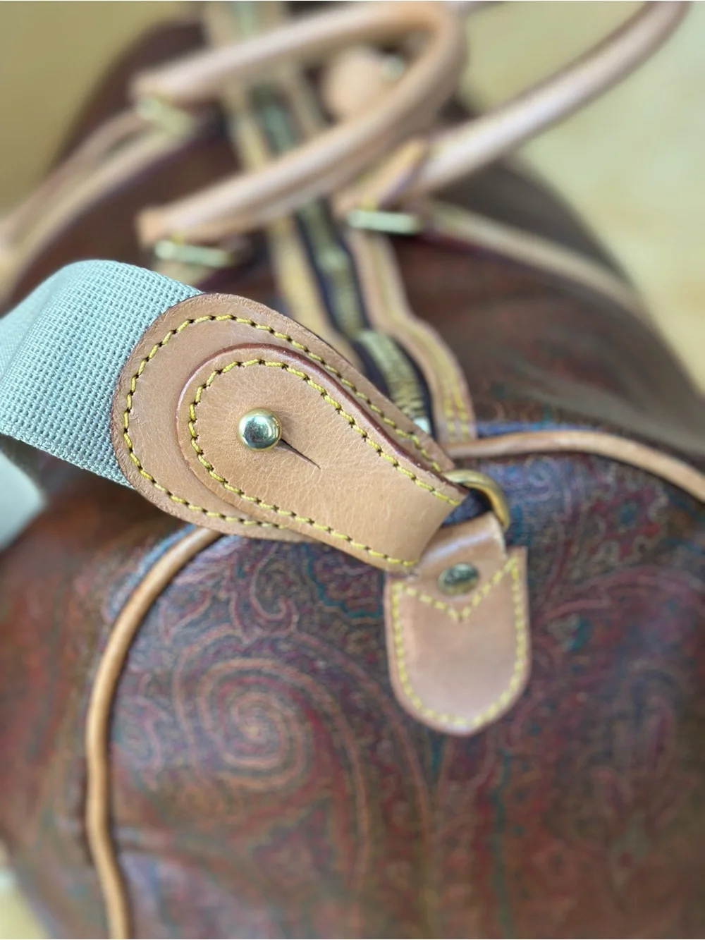 Etro Brown Paisley Travel Duffel with Tan Leather Trim 20